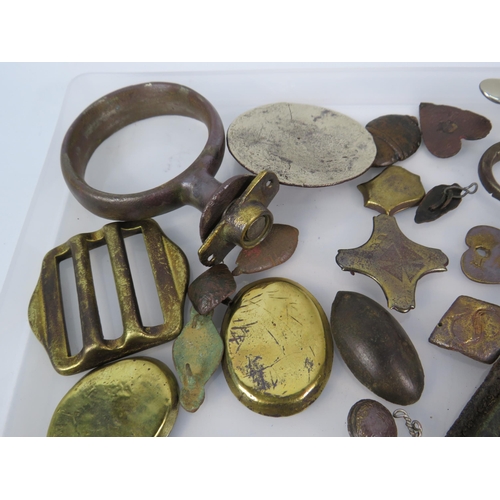 362 - Various antique metal detecting finds relating to horse harness/saddlery including one piece with lo... 