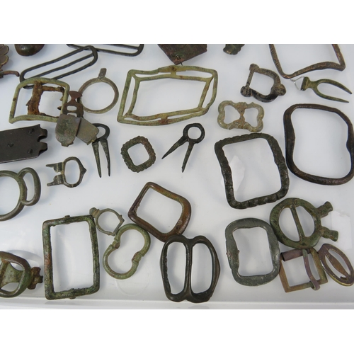 366 - Various antique metal detecting finds mainly belt buckles.