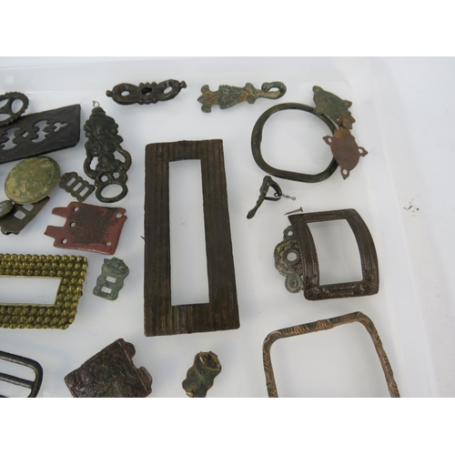 366 - Various antique metal detecting finds mainly belt buckles.