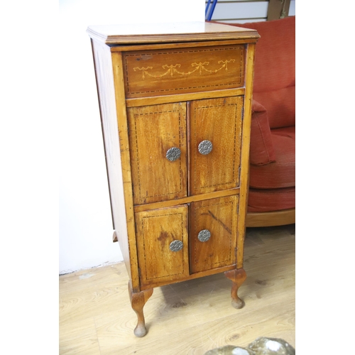 1204 - Unusual small cupboard. Dimensions H:42 x W;17 x D:18 inches. (loose leg to repair) see photos.