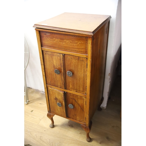 1204 - Unusual small cupboard. Dimensions H:42 x W;17 x D:18 inches. (loose leg to repair) see photos.