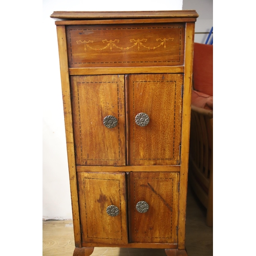 1204 - Unusual small cupboard. Dimensions H:42 x W;17 x D:18 inches. (loose leg to repair) see photos.