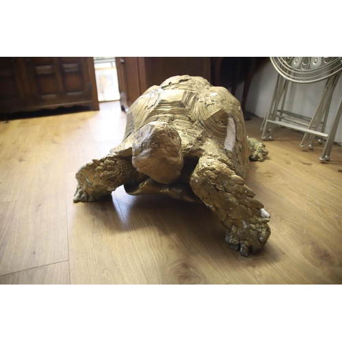 1210 - Large Gold Painted plaster garden tortoise ornament.. Some weather worn parts.  Measures approx 18 i... 