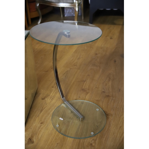 1211 - Cubed side table with stainless steel frame together with a matching Glass topped and bottomed displ... 