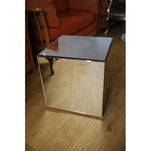 1211 - Cubed side table with stainless steel frame together with a matching Glass topped and bottomed displ... 