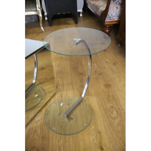 1211 - Cubed side table with stainless steel frame together with a matching Glass topped and bottomed displ... 