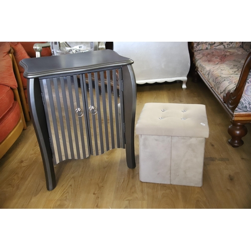 1212 - Two pieces of modern furniture,Table topped cupboard with striped mirror front along with a small  S... 