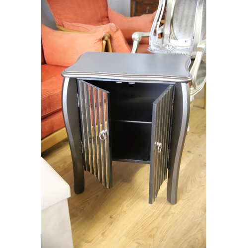 1212 - Two pieces of modern furniture,Table topped cupboard with striped mirror front along with a small  S... 