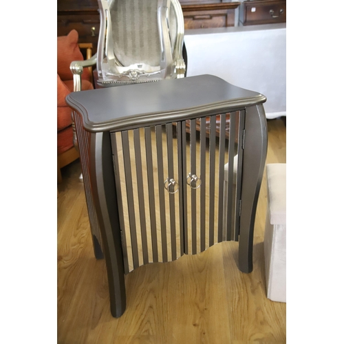 1212 - Two pieces of modern furniture,Table topped cupboard with striped mirror front along with a small  S... 