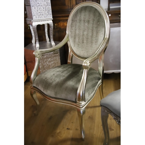 1213 - Silver painted Boudoir chair with matching stool. Both in excellent condition.   See photos.