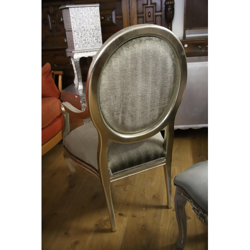 1213 - Silver painted Boudoir chair with matching stool. Both in excellent condition.   See photos.