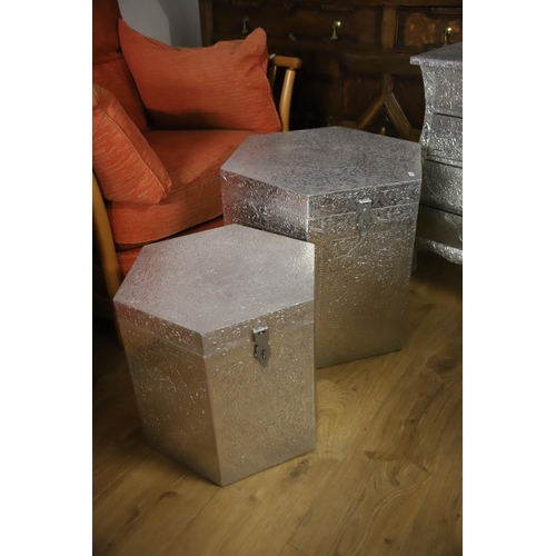 1214 - Four pieces of  Glitzy Boudoir furniture in a Silver painted embossed finish see photos for details