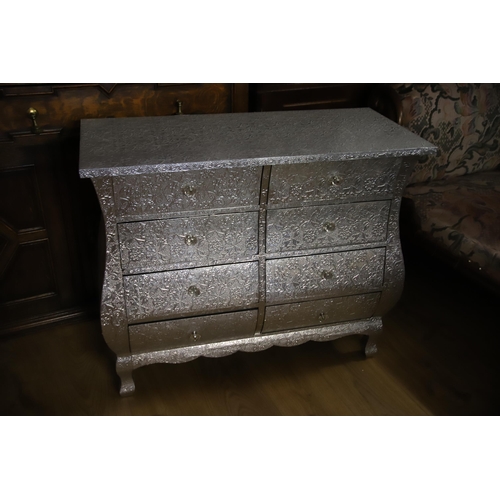 1214 - Four pieces of  Glitzy Boudoir furniture in a Silver painted embossed finish see photos for details