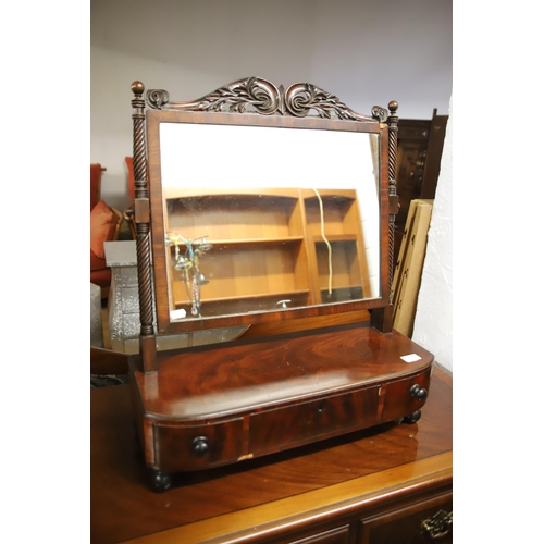 1221 - Victorian table top mirror with tilting frame and drawer. Raised on pad feet it measures approx  H:2... 