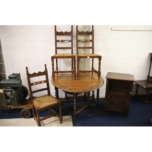 1227 - Good mixed furniture lot of three chairs and one drop leaf table and a pot cupboard.   all in good o... 