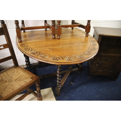 1227 - Good mixed furniture lot of three chairs and one drop leaf table and a pot cupboard.   all in good o... 