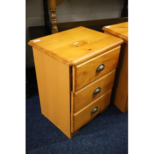 1230 - Pair of three drawer pine bedside chests.  Each measures approx H:23 x W:16 x D:13 inches. See photo... 