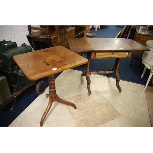 1232 - Two occasional tables, one with central pedestal, the other with drop leaves and faux drawer. See ph... 