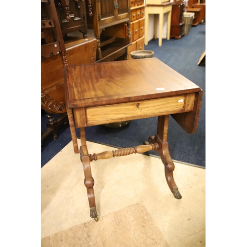 1232 - Two occasional tables, one with central pedestal, the other with drop leaves and faux drawer. See ph... 