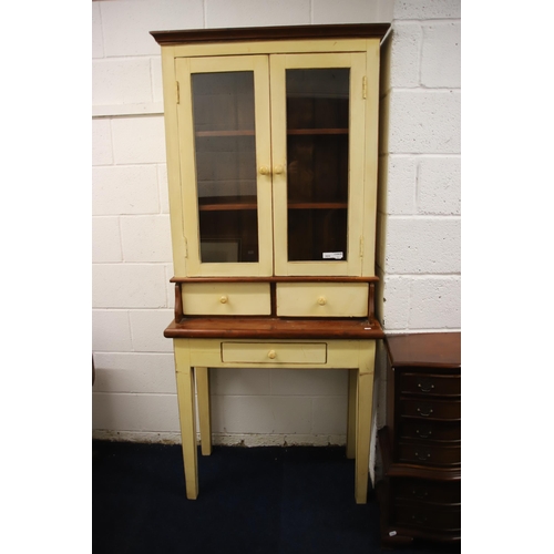 1233 - Chic kitchen dresser in painted pine with glass doors to top.  H:75 x W:33 x D:216 inches. As this i... 