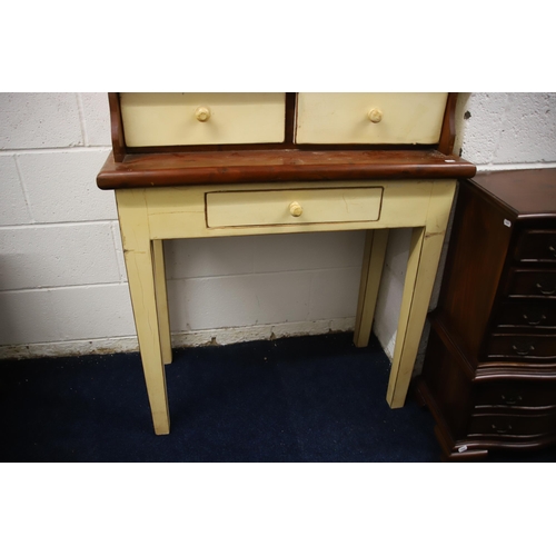 1233 - Chic kitchen dresser in painted pine with glass doors to top.  H:75 x W:33 x D:216 inches. As this i... 