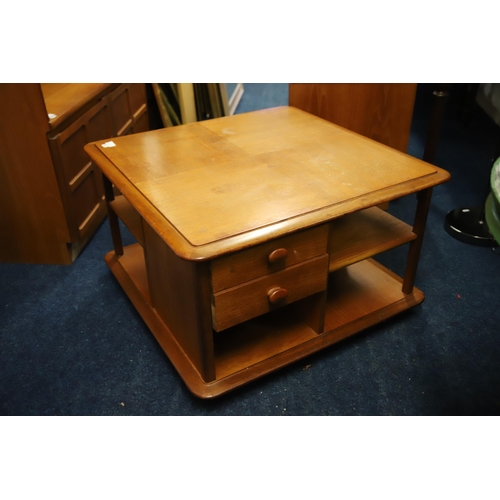 1236 - Nathan, 'Pandora's Box' Square island coffee table with drawers and shelves, in good order but would... 