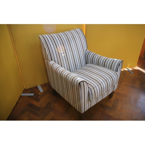 911 - Stylish Modern armchair with striped fabric.  Complete with Fire safety ticket.  In excellent condit... 