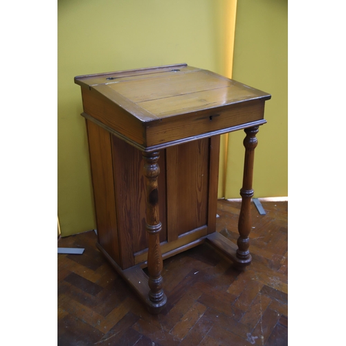 912 - Lovely old tall clerks desk in stained pine. In excellent condition . See photos.