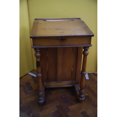 912 - Lovely old tall clerks desk in stained pine. In excellent condition . See photos.