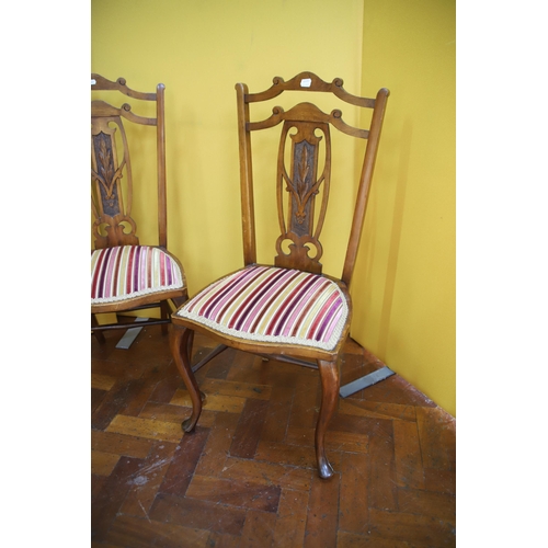 914 - Matched pair of Early 20th Century Parlour chairs with upholstered regency stripe seat squab. Cabrio... 