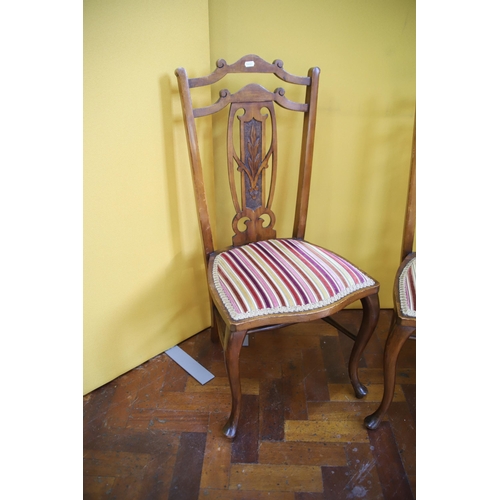 914 - Matched pair of Early 20th Century Parlour chairs with upholstered regency stripe seat squab. Cabrio... 