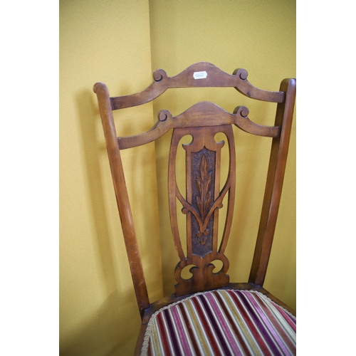 914 - Matched pair of Early 20th Century Parlour chairs with upholstered regency stripe seat squab. Cabrio... 