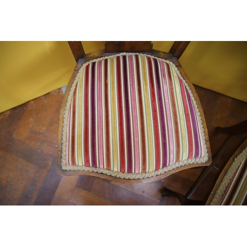 914 - Matched pair of Early 20th Century Parlour chairs with upholstered regency stripe seat squab. Cabrio... 