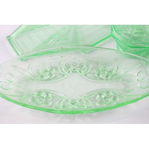 450 - Uranium Glass Set Inc Candlesticks, Cream Pots, Tray Etc 575037