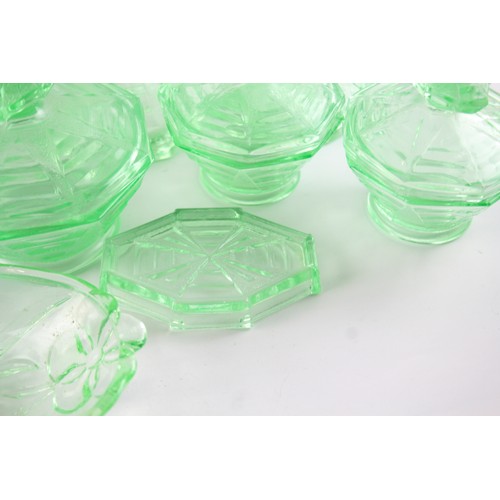 450 - Uranium Glass Set Inc Candlesticks, Cream Pots, Tray Etc 575037