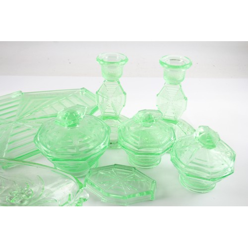 450 - Uranium Glass Set Inc Candlesticks, Cream Pots, Tray Etc 575037