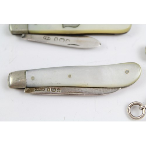 478 - 4 x Antique / Vintage .925 Sterling Silver Pocket & Fruit Knives Inc MOP Etc 47g 657402