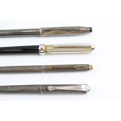 484 - 4 x .925 Sterling Silver Writing Instruments Inc Vintage, Parker, Cross Etc 97g 657590