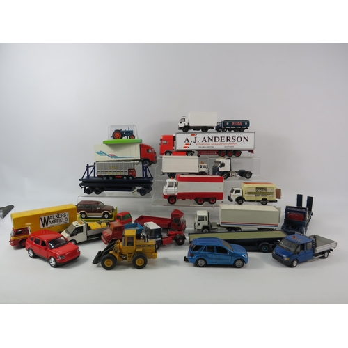 1080 - Two trays of various diecast vehicles lorries, trailers, cars etc.