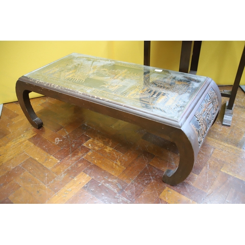 921 - Oriental Glass topped Opium table with curved supports (H:13 x W:40 x D:17 inches) together with a C... 