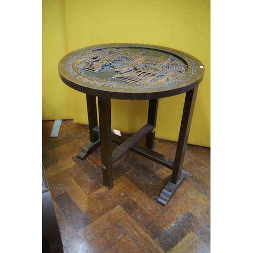 921 - Oriental Glass topped Opium table with curved supports (H:13 x W:40 x D:17 inches) together with a C... 