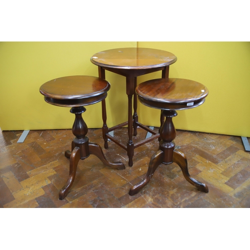 923 - A Pair of Matched Mahogany wine tables plus one other circular table. See photos