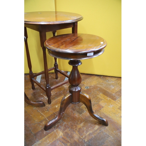 923 - A Pair of Matched Mahogany wine tables plus one other circular table. See photos