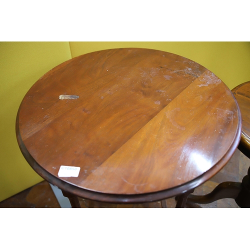 923 - A Pair of Matched Mahogany wine tables plus one other circular table. See photos