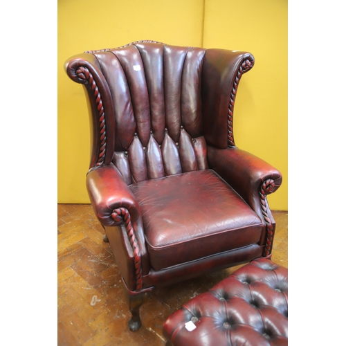 925 - Beautifully upholstered Leather Chesterfield Wing back Chair in very good condition with Matching le... 