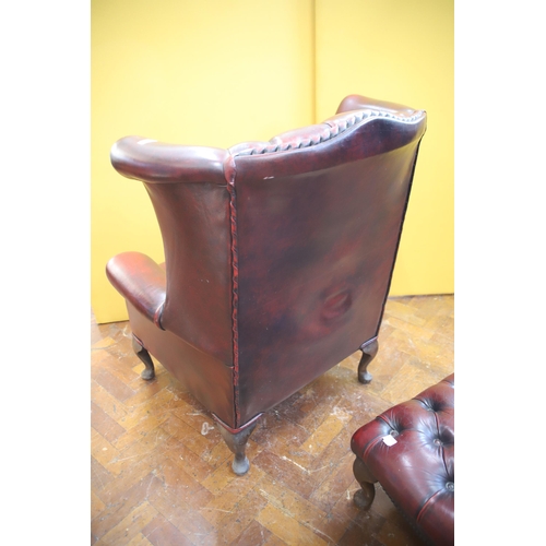 925 - Beautifully upholstered Leather Chesterfield Wing back Chair in very good condition with Matching le... 