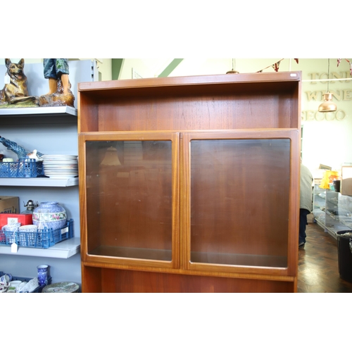 927 - Mid 20th Century Mc'intosh Teak Wall unit with glass top doors  . Comes  in two parts for ease of mo... 