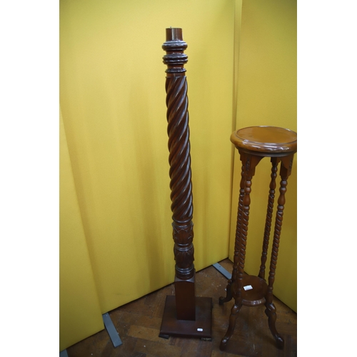 935 - Antique Turned Mahogany Lamp stand plus a smaller plant stand with turned legs, . See photos