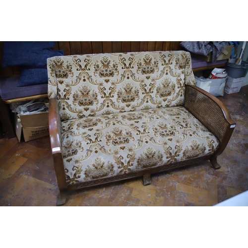 945 - Vintage Two Seater Bergere settee with upholstered seat and back.  Measures aprox H:29 x W:48 x D;27... 