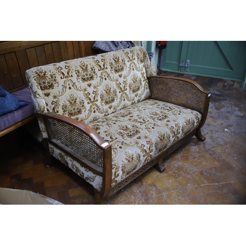 945 - Vintage Two Seater Bergere settee with upholstered seat and back.  Measures aprox H:29 x W:48 x D;27... 